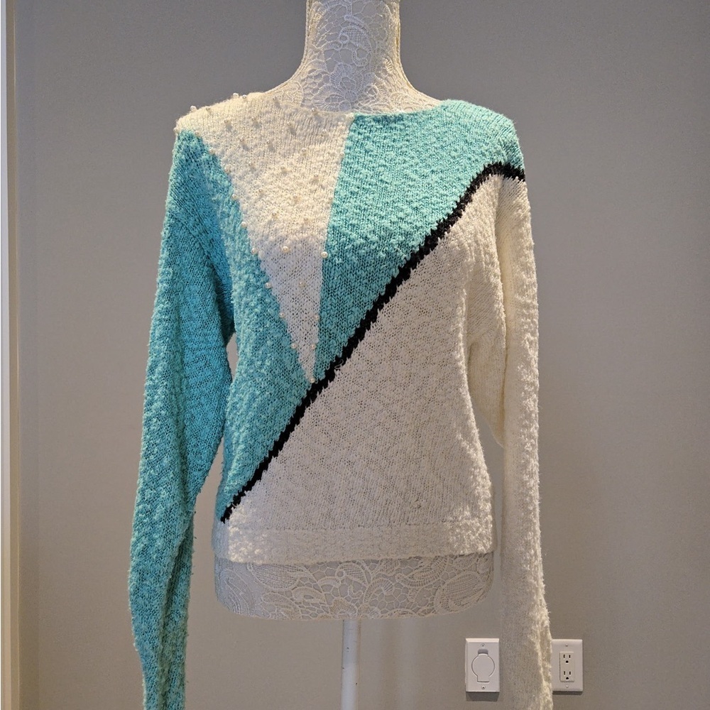 Colorblock Sweater - Blue and White